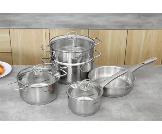 Bộ nồi chảo quánh inox nắp kính Sunhouse SHG991