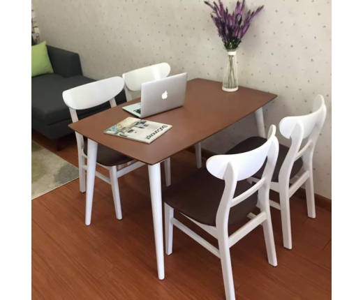 BỘ BÀN ĂN 1.2M 4 GHẾ (GỖ CAO SU) SƠN TRẮNG