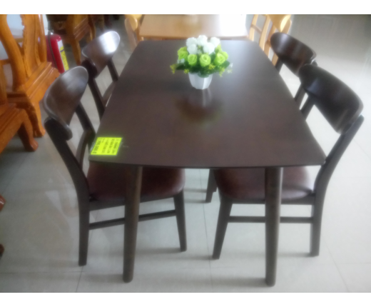 BỘ BÀN ĂN 1.2M 4 GHẾ (GỖ CAO SU) SƠN NÂU