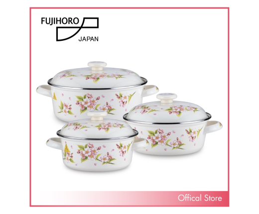 Bộ 3 nồi thép tráng men Fujihoro Sakura Hồng SYM-332