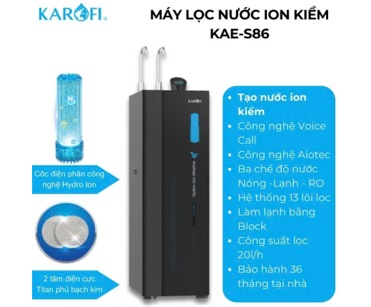 Máy lọc nước nóng lạnh Hydro-ion kiềm Karofi KAE-S86 - 12 Lõi