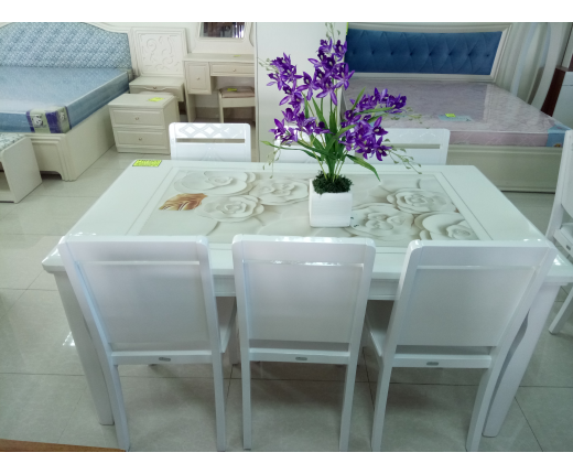 BỘ BÀN ĂN MẶT ĐÁ 3D - 6 GHẾ