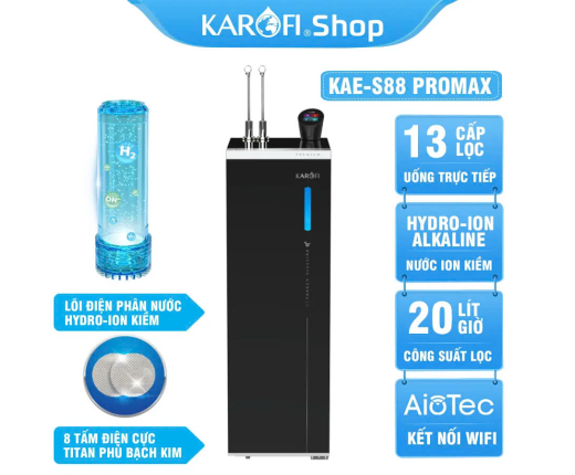 Máy lọc nước nóng lạnh Hydro-ion kiềm Karofi KAE-S88 PROMAX