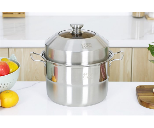 Nồi xửng hấp inox nắp inox 26 cm Green Cook GCST01-26IH