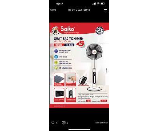 Quạt sạc điện Saiko RF-616