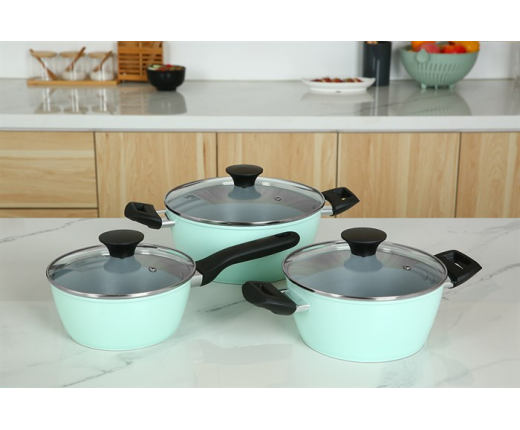Bộ nồi quánh nhôm chống dính nắp kính Green Cook GCS229-T1