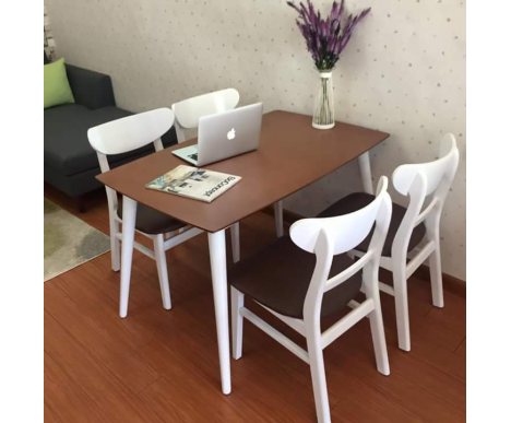 BỘ BÀN ĂN 1.2M 4 GHẾ (GỖ CAO SU) SƠN TRẮNG