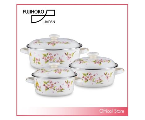 Bộ 3 nồi thép tráng men Fujihoro Sakura Hồng SYM-332