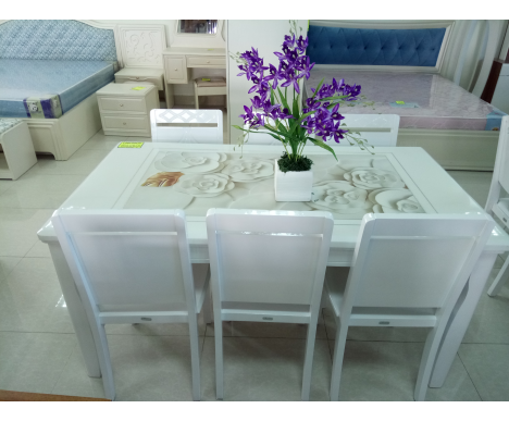 BỘ BÀN ĂN MẶT ĐÁ 3D - 6 GHẾ