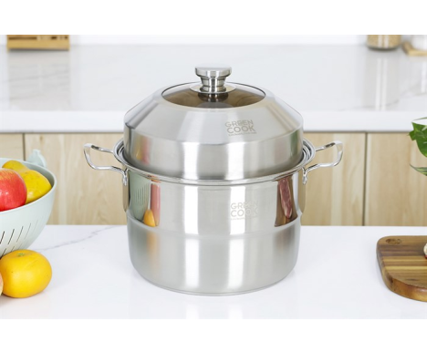 Nồi xửng hấp inox nắp inox 26 cm Green Cook GCST01-26IH