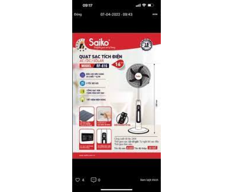 Quạt sạc điện Saiko RF-616
