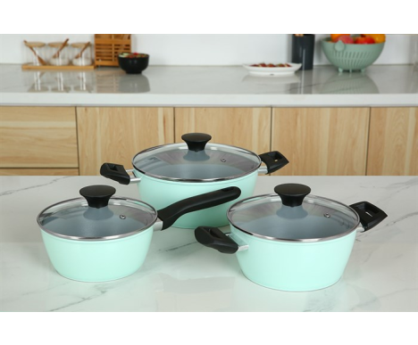 Bộ nồi quánh nhôm chống dính nắp kính Green Cook GCS229-T1